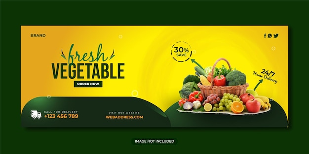 Gezonde voeding groente en kruidenierswaren social media promotie banner facebook voorbladsjabloon