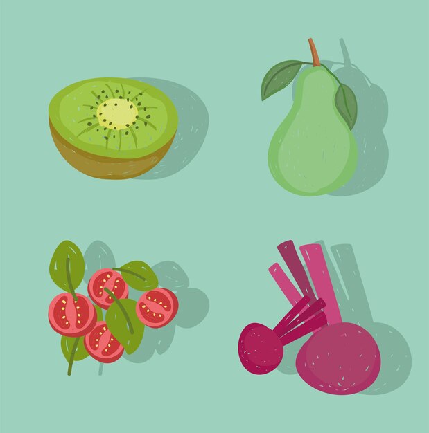 Gezonde voeding groenten en fruit verse pictogrammen illustratie