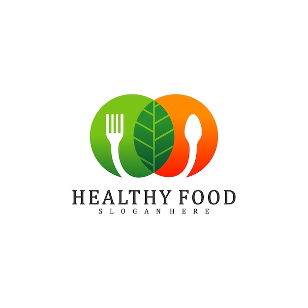 Gezonde voeding logo ontwerpsjabloon voedsel met blad logo ontwerp concept vector icon symbol