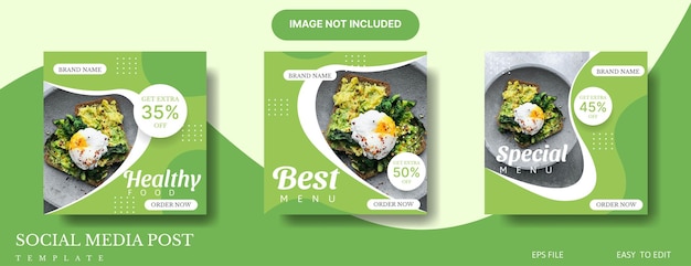 Vector gezonde voeding social media post sjabloonontwerp voor promotie in groene en witte kleur