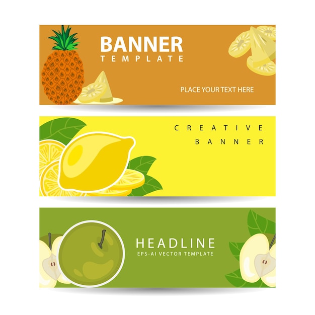 Gezonde voedselbanners setVers fruit en groente Vectorillustratie met groente en fruit