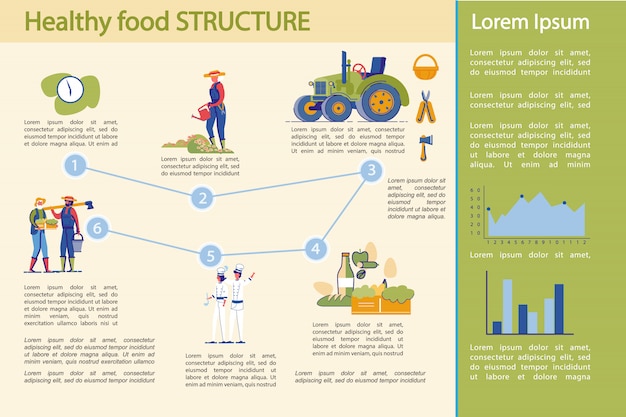 Vector gezonde voedselproductie en industrie infographic.