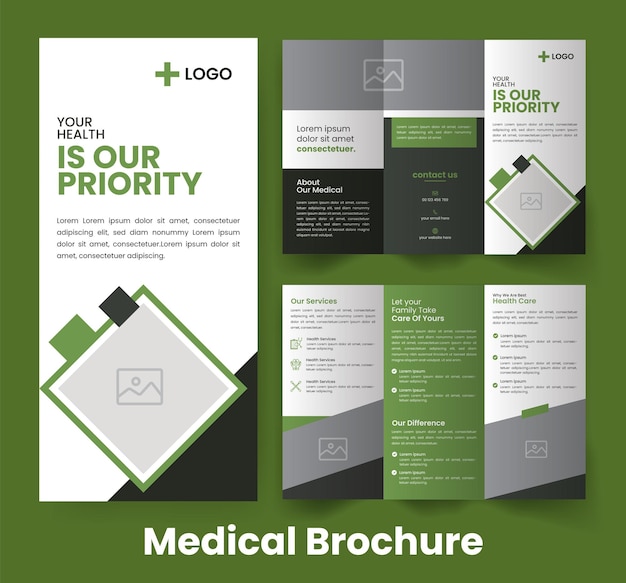 Gezondheid Drievoudige brochure sjabloon Medische catalogus pamflet Ontwerp Blauwe accent flyer