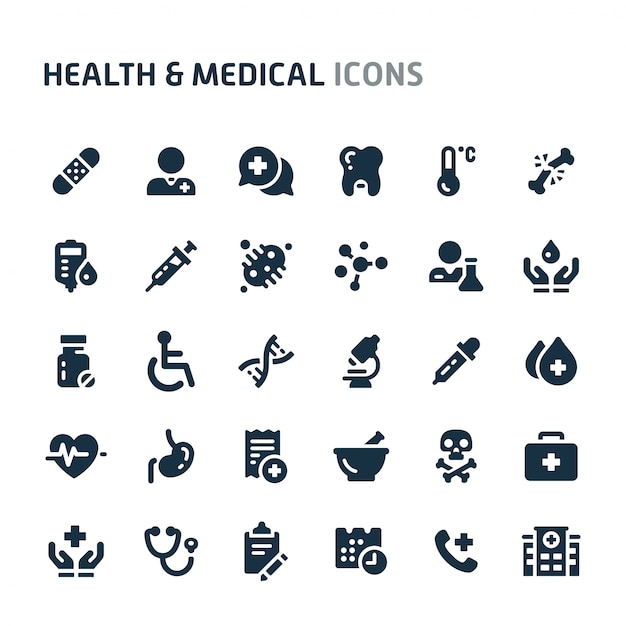 Vector gezondheid en medisch icon set. fillio black icon-serie.