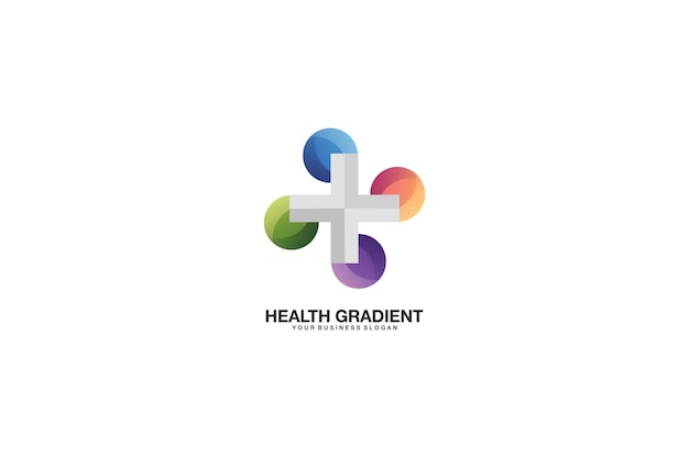 Gezondheid Logo-ontwerp in gradiëntstijl. Plusteken minimalistische en platte sjabloonvector