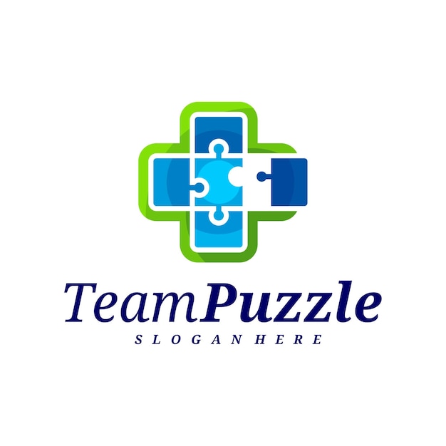 Gezondheid plus puzzel logo vector ontwerpsjabloon Vector label van puzzel illustratie Creatief pictogram ontwerpconcept