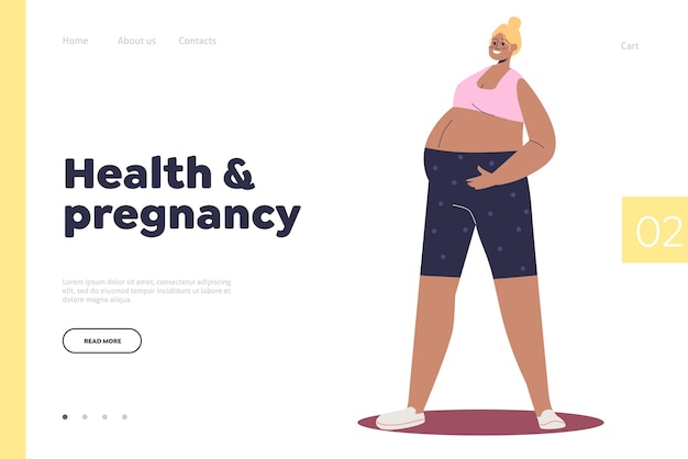 Gezondheids- en zwangerschapsconcept van bestemmingspagina met zwangere jonge vrouw