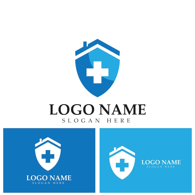 Gezondheidsbescherming met schild logo vector ontwerpsjabloon voor medische of verzekeringsmaatschappij vector