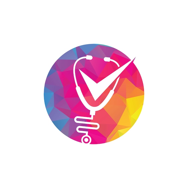 Gezondheidscontrole logo ontwerpsjabloon Stethoscoop icoon met checklist vorm
