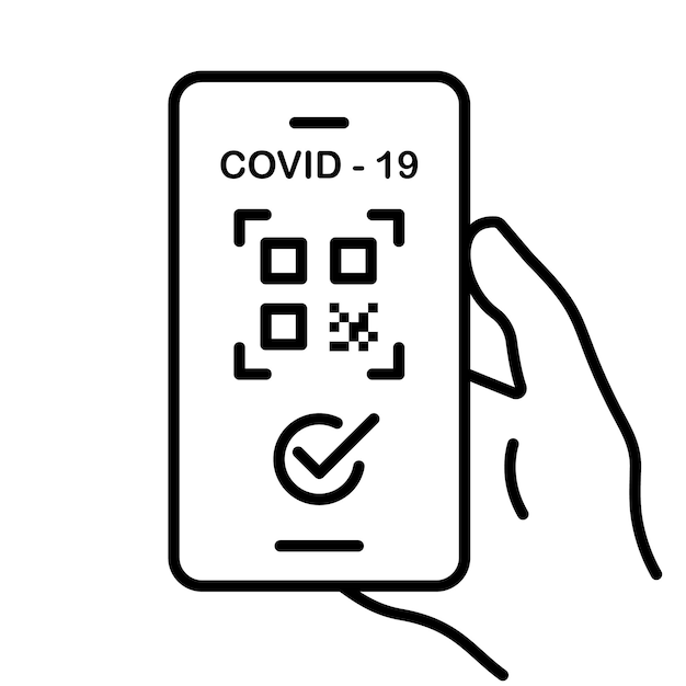 Gezondheidspaspoort met QR-code op mobiele telefoonlijnpictogram Geldig gezondheidspaspoort in smartphone
