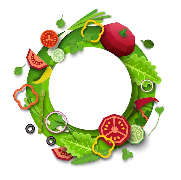 Gezondheidsvoedselframe met gesneden groenten en groen