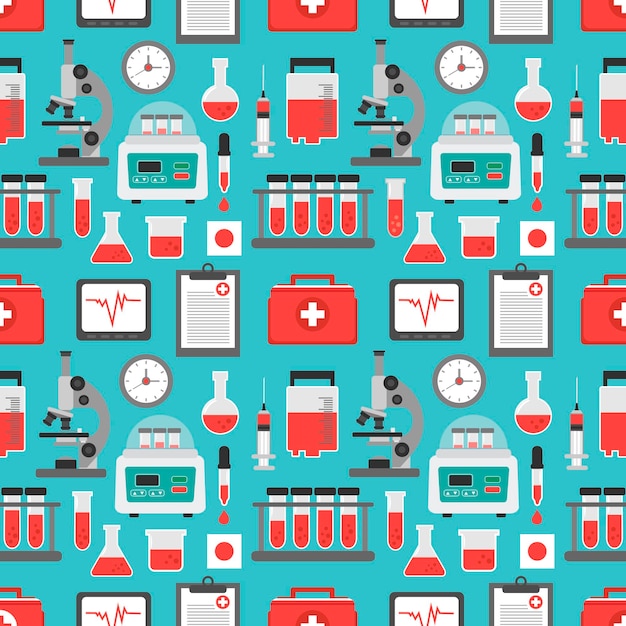 Gezondheidszorg bloedanalyse platte naadloze set vectorillustratie