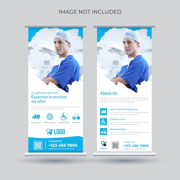 Vector gezondheidszorg en medische roll-up banner ontwerpsjabloon