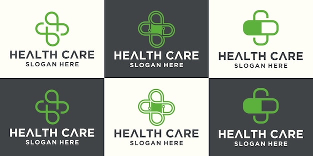 Gezondheidszorg Logo set Medische gezondheid technologie logo ontwerpsjabloon medisch kruis logo ontwerp