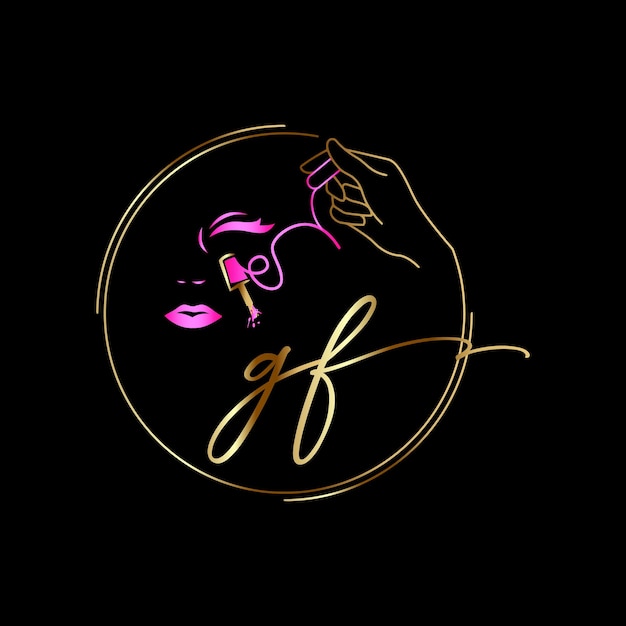 Gf monograms logo, nails, luxury cosmetics spa beauty vector template