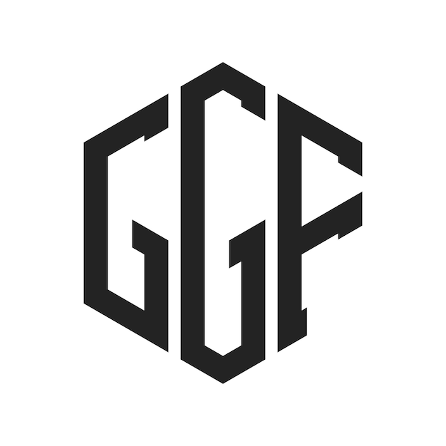 GGF ロゴデザイン イニシャルレター GGF モノグラム 六角形を用いたロゴ