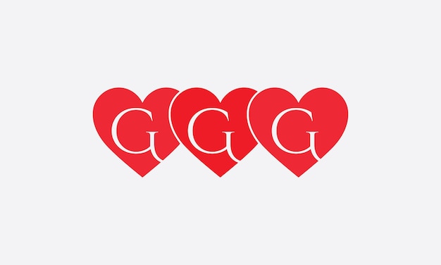 Vector ggg letter group logo in heart shape heart icon with red tint