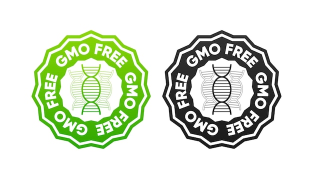 GGO-vrije iconen Het concept van gezonde natuurlijke biologische voeding Postzegels in verschillende uitvoeringen Voedselverpakking decoratie-element Vector illustratie