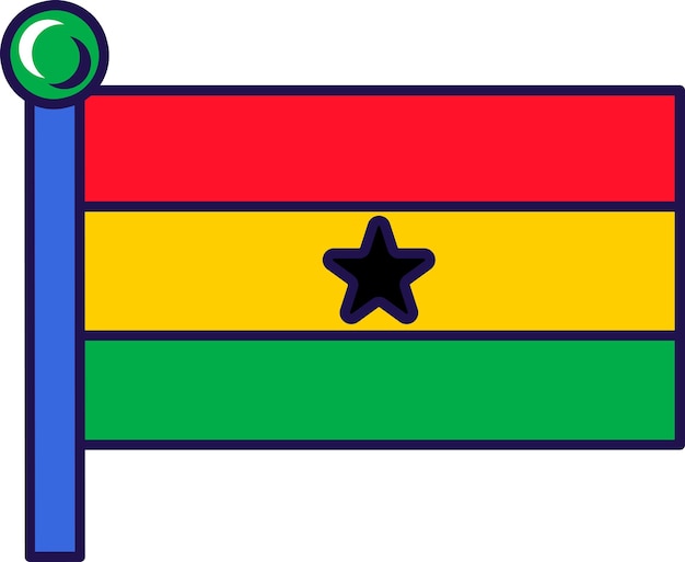 Vettore bandiera del paese africano del ghana sul vettore flagstaff