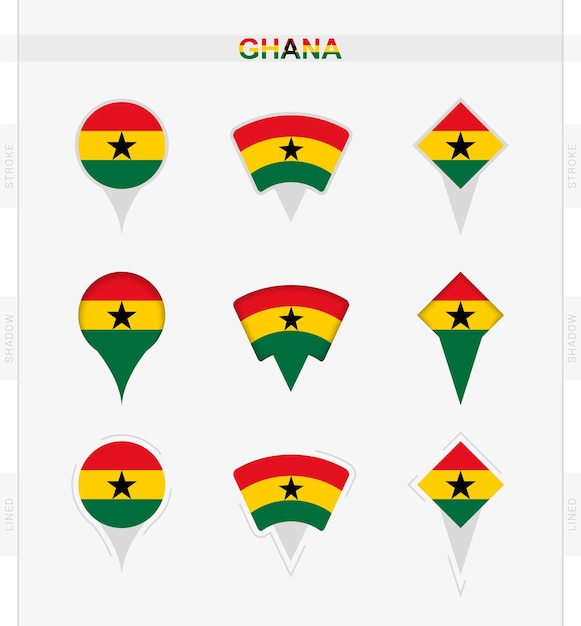 Ghana flag set of location pin icons of Ghana flag