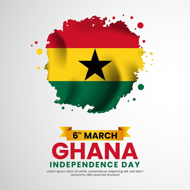 ghana flag with brush painted grunge style square banner background for independence day
