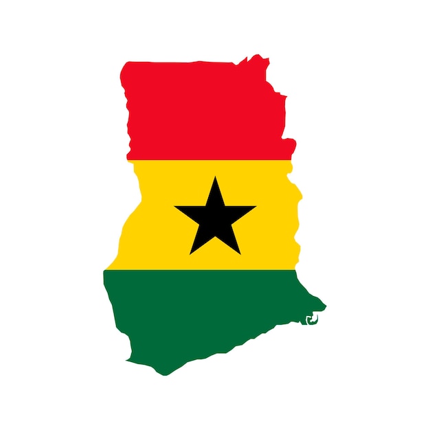 Ghana kaart silhouet met vlag op witte achtergrond