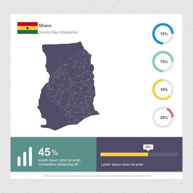 Vector ghana kaart & vlag infographics sjabloon