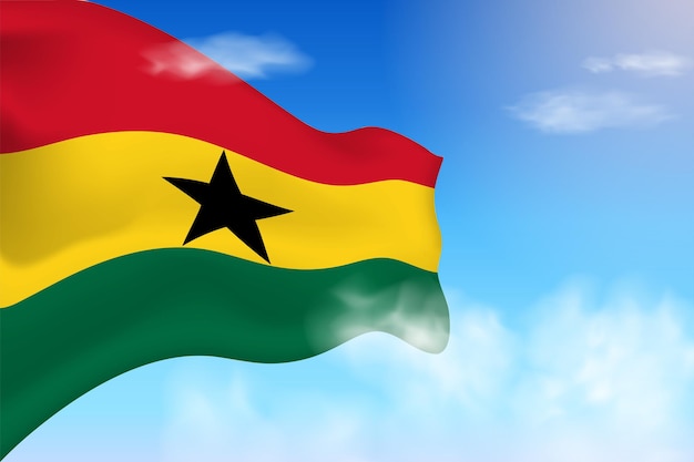 Ghana vlag in de wolken. Vector vlag zwaaien in de lucht. Nationale dag realistische vlag illustratie.