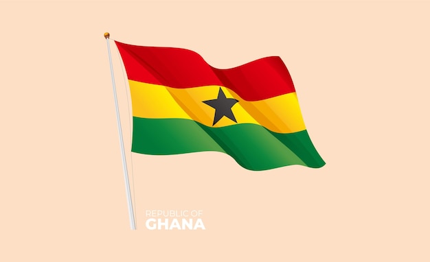 Ghana vlag zwaaien op de vlaggenmast Vector 3D