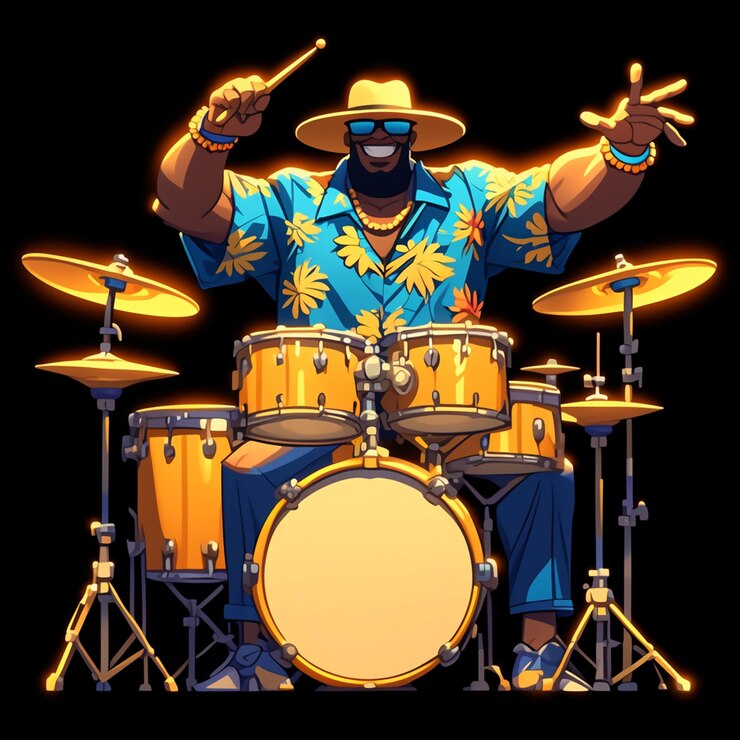 Vector ghanaian man in drummers costume playing drums