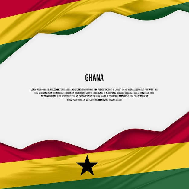 Ghanese vlag ontwerp. Wapperende vlag van Ghana gemaakt van satijn of zijde stof. Vectorillustratie.