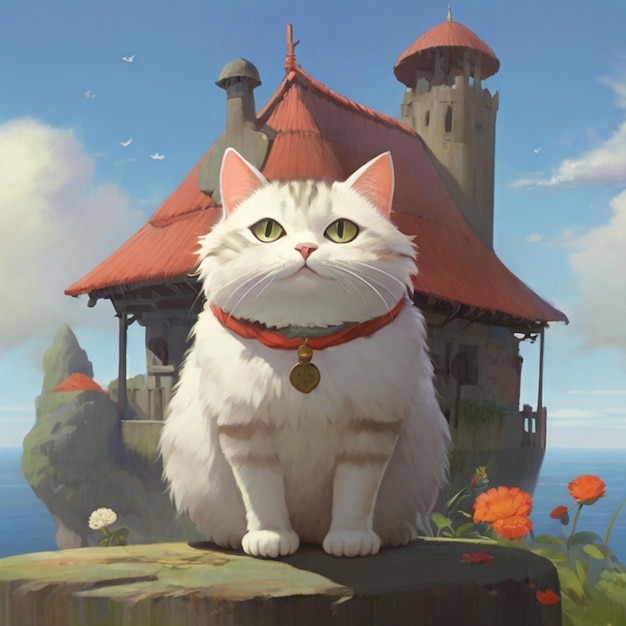 Ghibli stijl kat en meisje