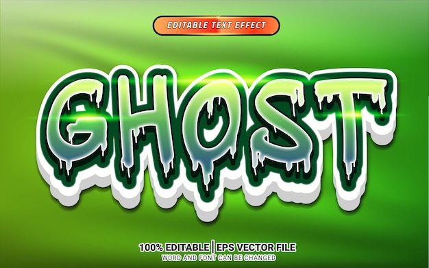 Vettore disegno del modello di effetto testo di halloween lucido verde fantasma 3d