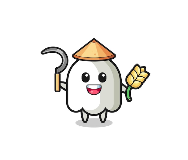 Ghost Asian farmer holding paddy