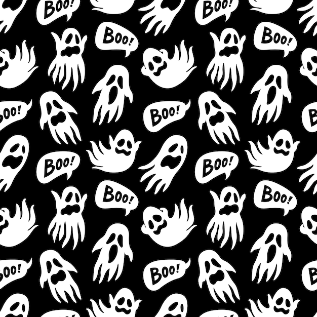 Vector ghost and boo seamless pattern. halloween theme.