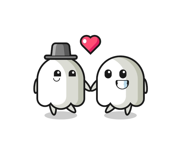 Vector ghost cartoon character couple with fall in love gesture , cute style design for t shirt, sticker, logo element