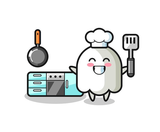 Ghost character illustration as a chef is cooking , cute style design for t shirt, sticker, logo element