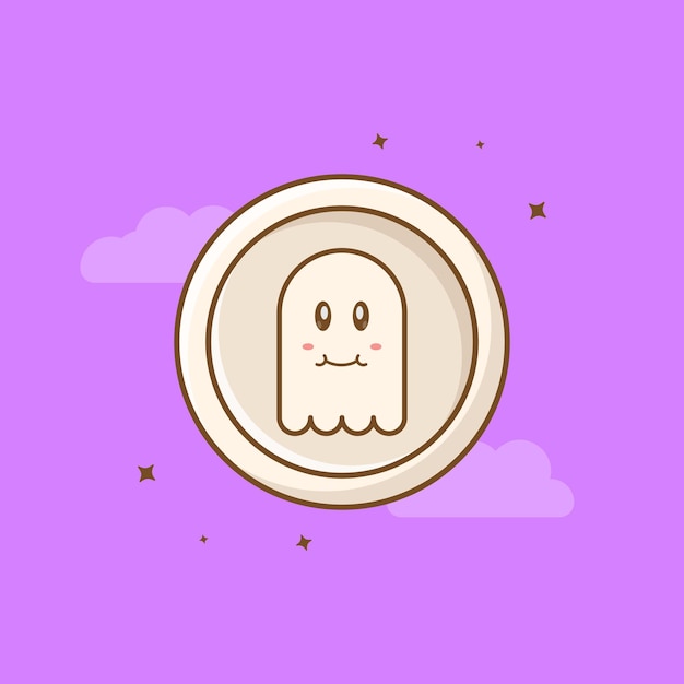 Ghost coin cartoon icon illustration for halloween party. Halloween concept. Simple premium design