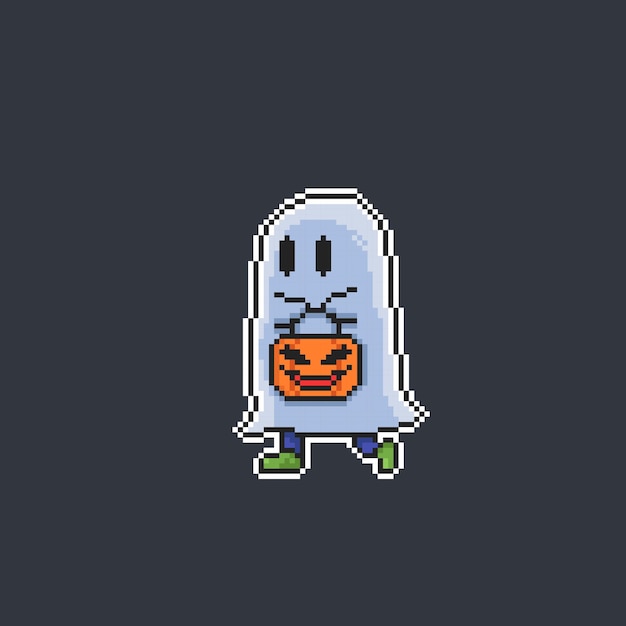 Personaggio in costume da fantasma in stile pixel art