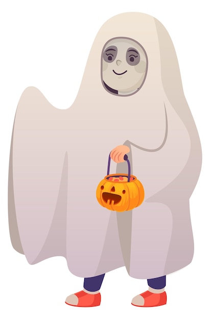 Vector ghost costume kid halloween traditional child outfit isolated on white background