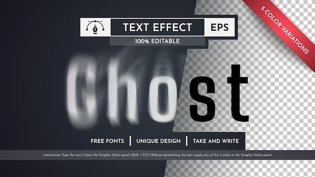 Ghost Editable Text Effect Графический стиль Векторный макет и шаблон Слоган и бренд компании