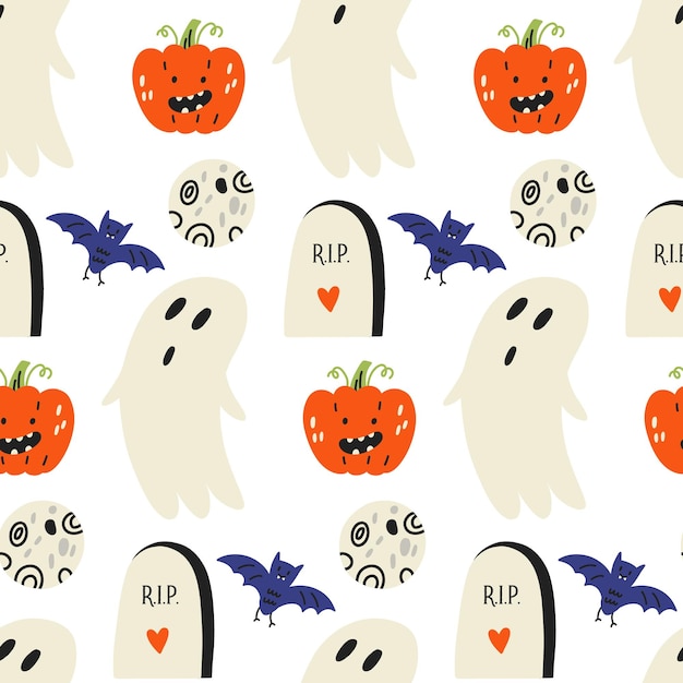 Vector ghost grave moon pumpkin bat halloween pattern