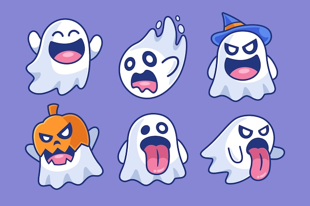 Vector ghost halloween cartoon character set