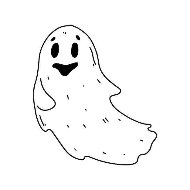 Ghost Halloween character doodle style Vector illustration isolated on white Coloring page