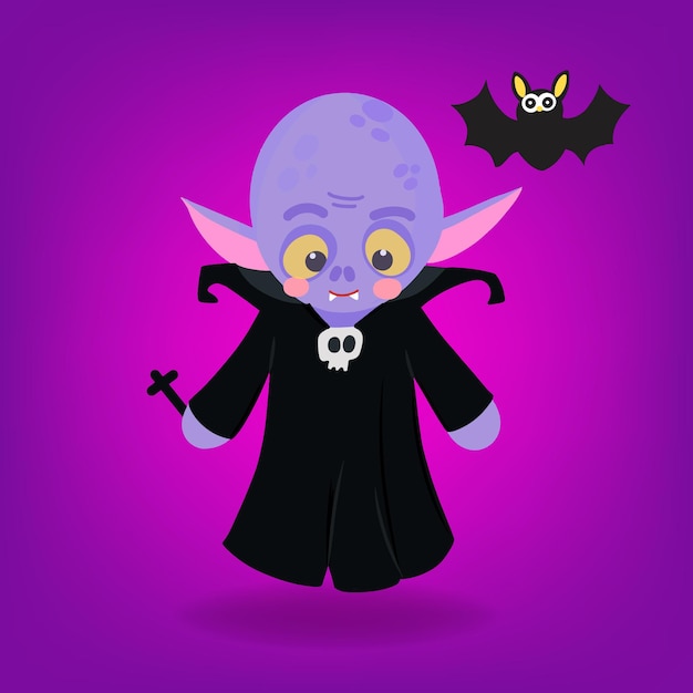 Vector ghost halloween character with bat