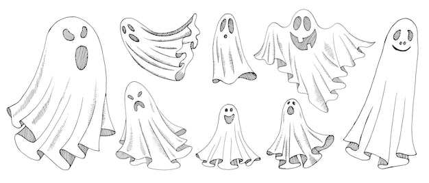 Ghost Halloween dier Vector Hand getrokken lijntekeningen schets illustratie