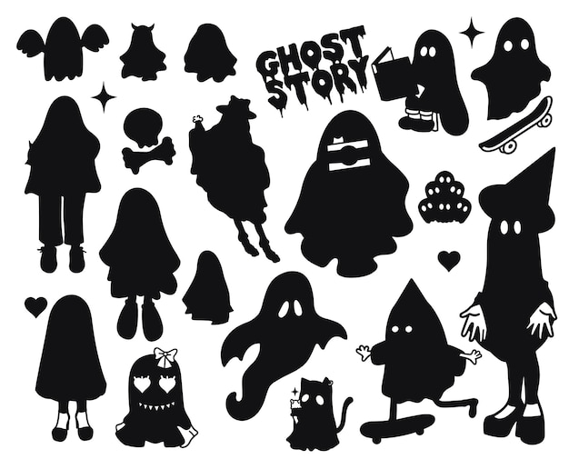 Ghost Halloween Flat Silhouettes Bundle