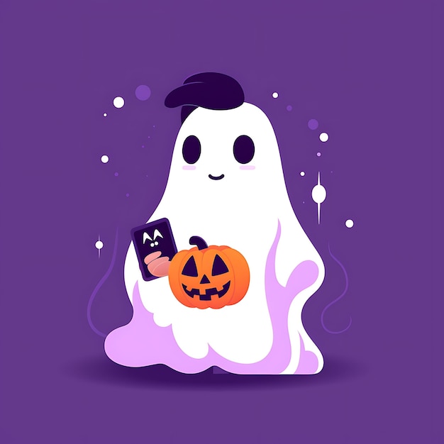 Ghost holding pumpkin halloween 2023