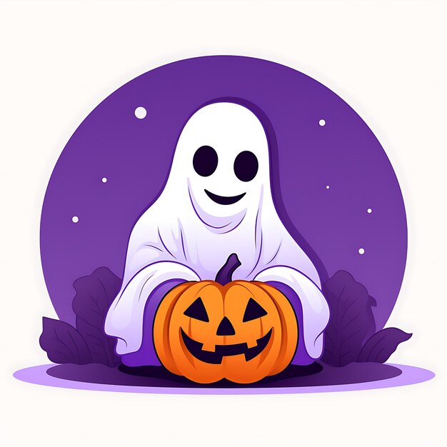 Ghost holding pumpkin Halloween 2023