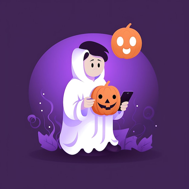 Premium Vector Ghost holding pumpkin halloween 2023